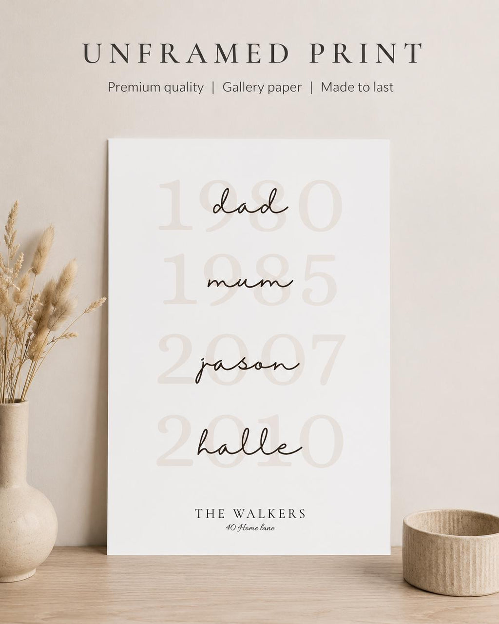 Personalised Family Dates Print