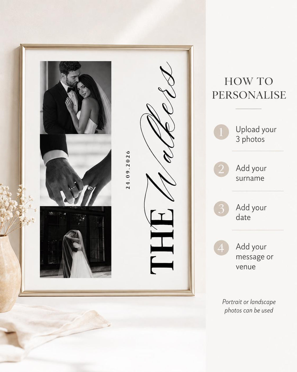 Personalised 3-Photo Wedding Collage Print