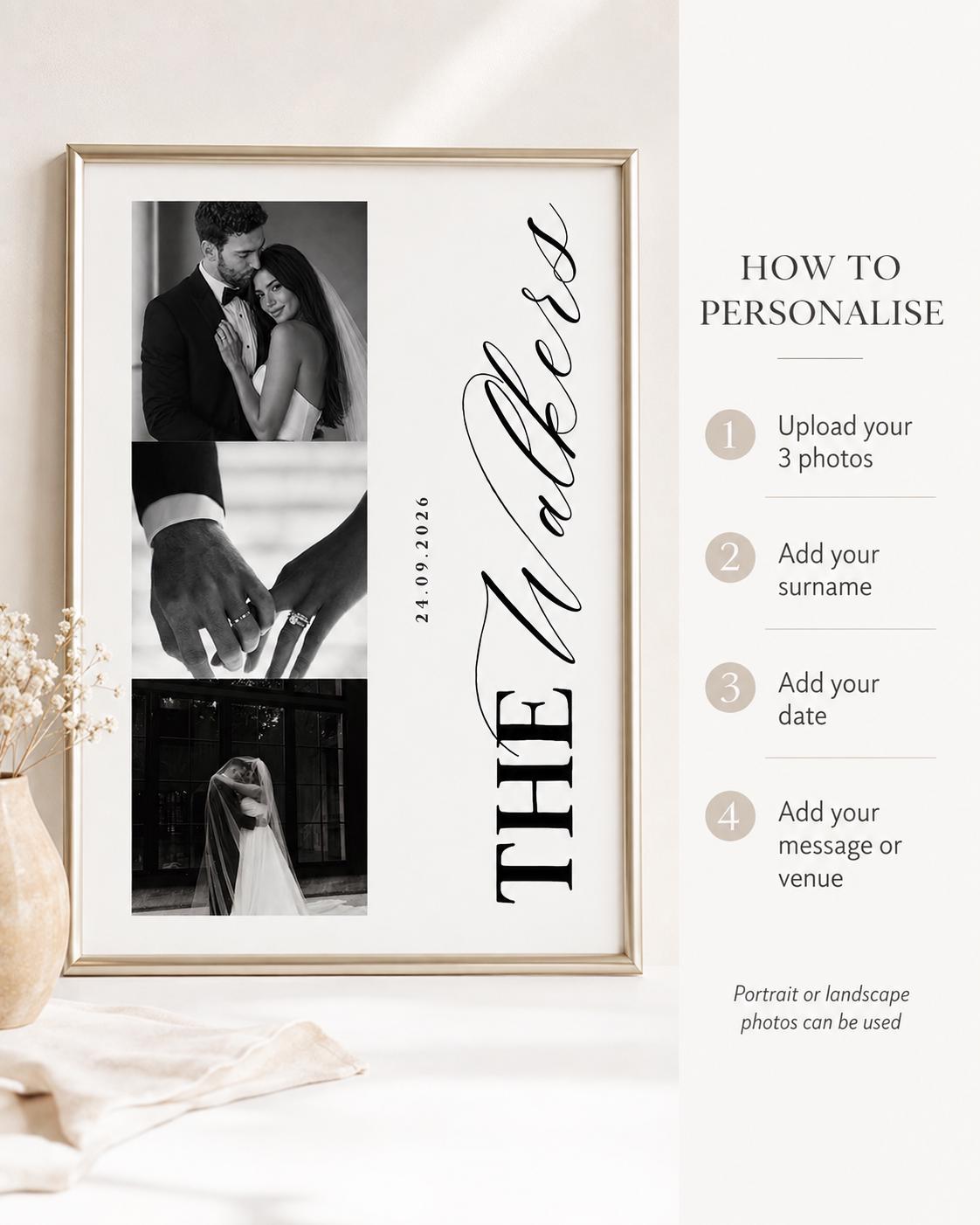 Personalised 3-Photo Wedding Collage Print