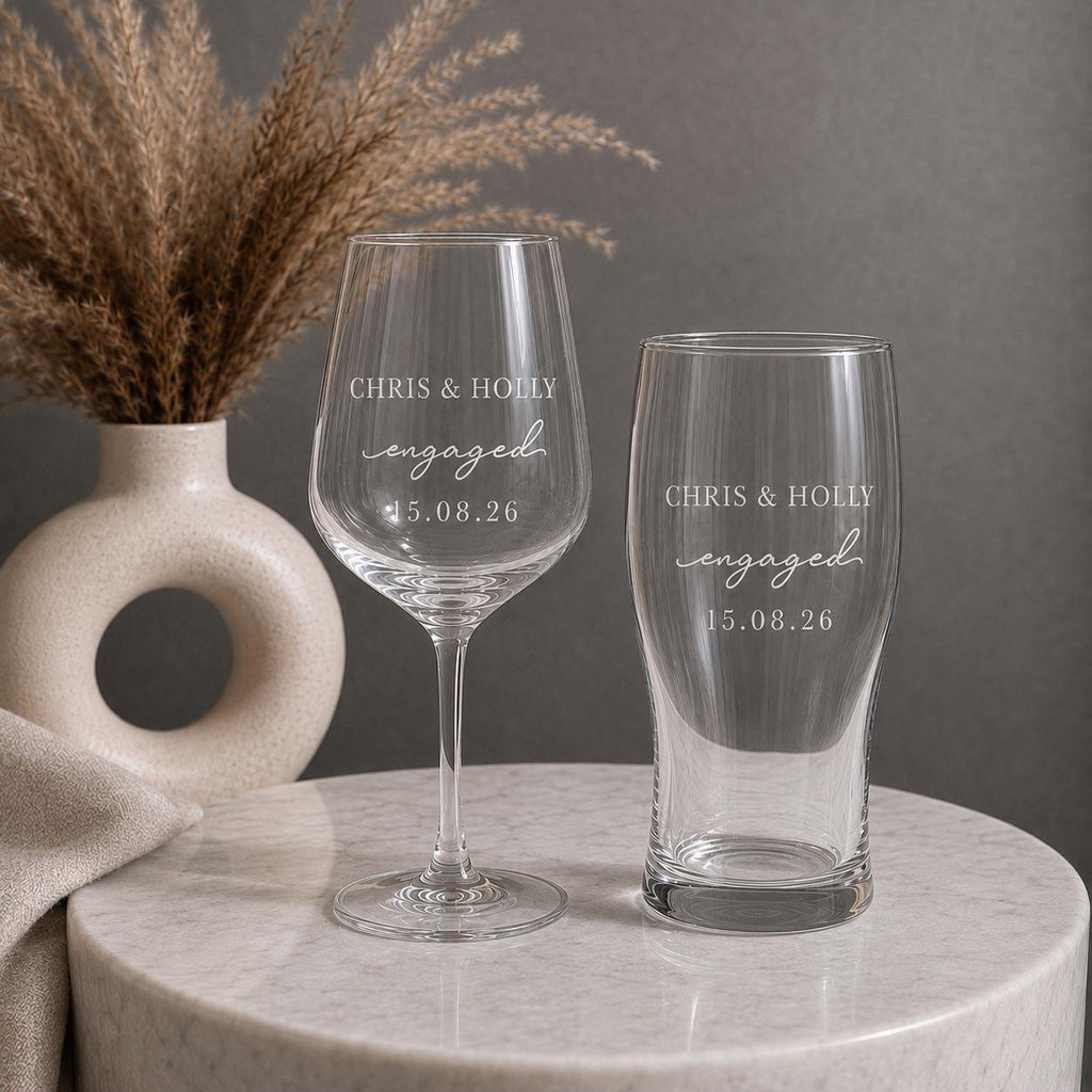 Personalised Engagement Wine & Beer Glass Set