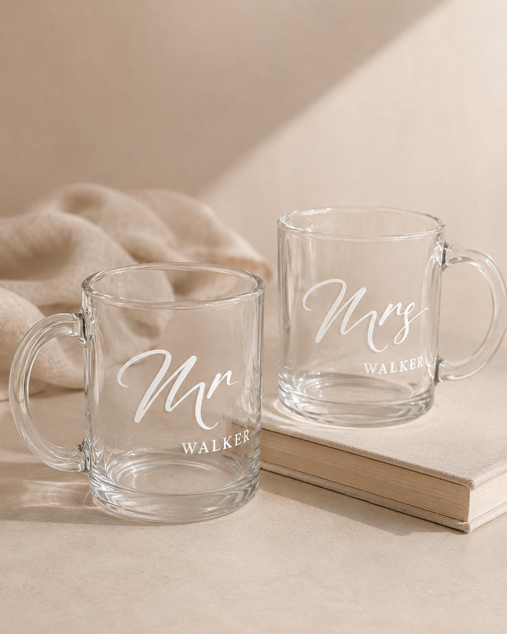 Personalised Mr & Mrs Glass Mug Set