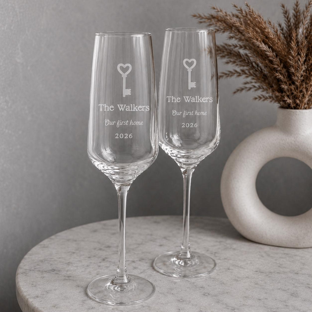 Personalised New Home Champagne Flutes – First Home Gift