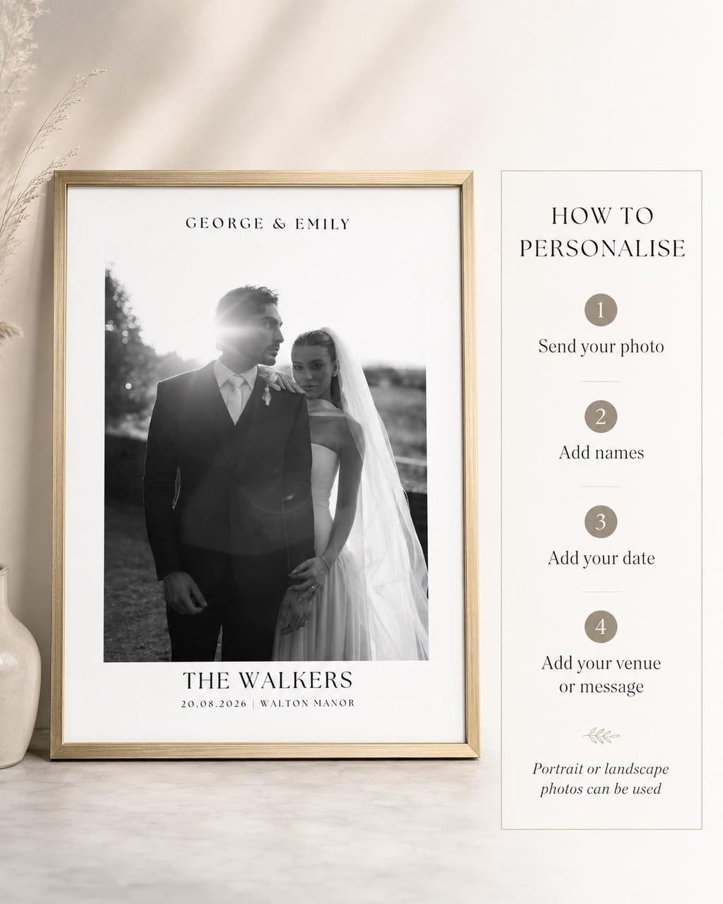Personalised Black & White Wedding Photo Print