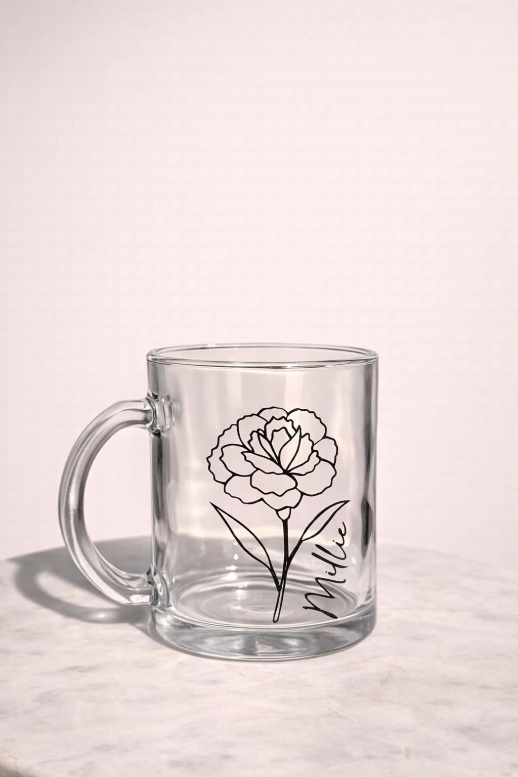 Personalised Birth Flower Glass Mug