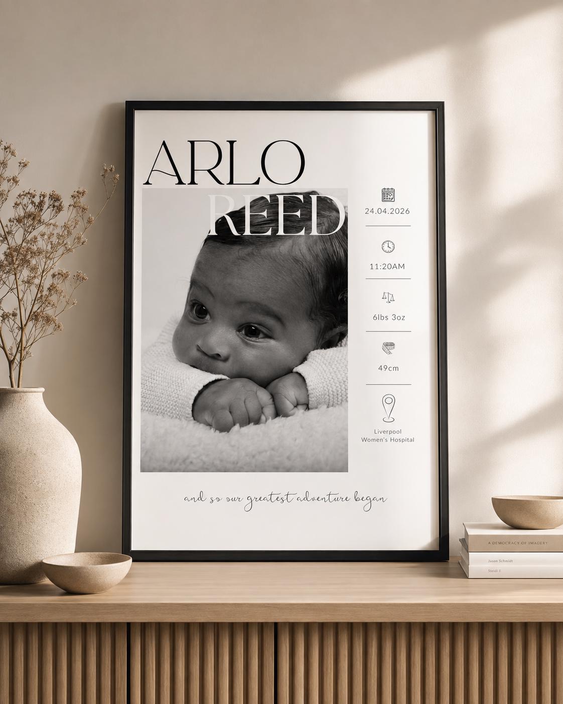 Personalised Baby Birth Details Photo Print