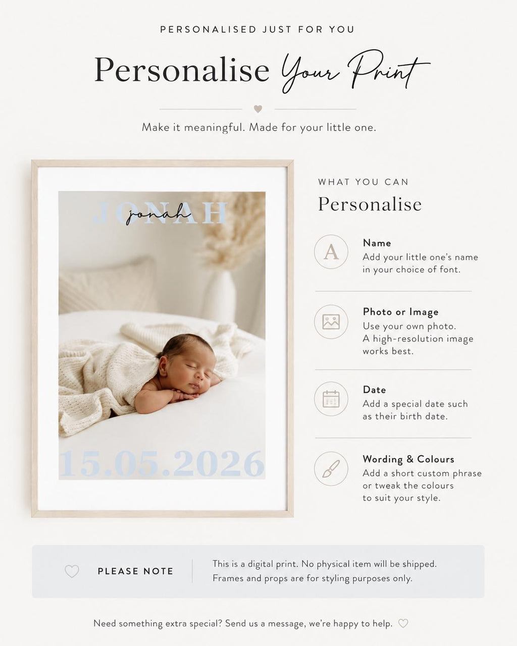 Personalised Baby Name Photo Print – Minimal Nursery