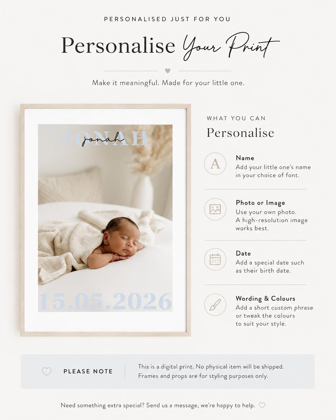 Personalised Baby Name Photo Print – Minimal Nursery