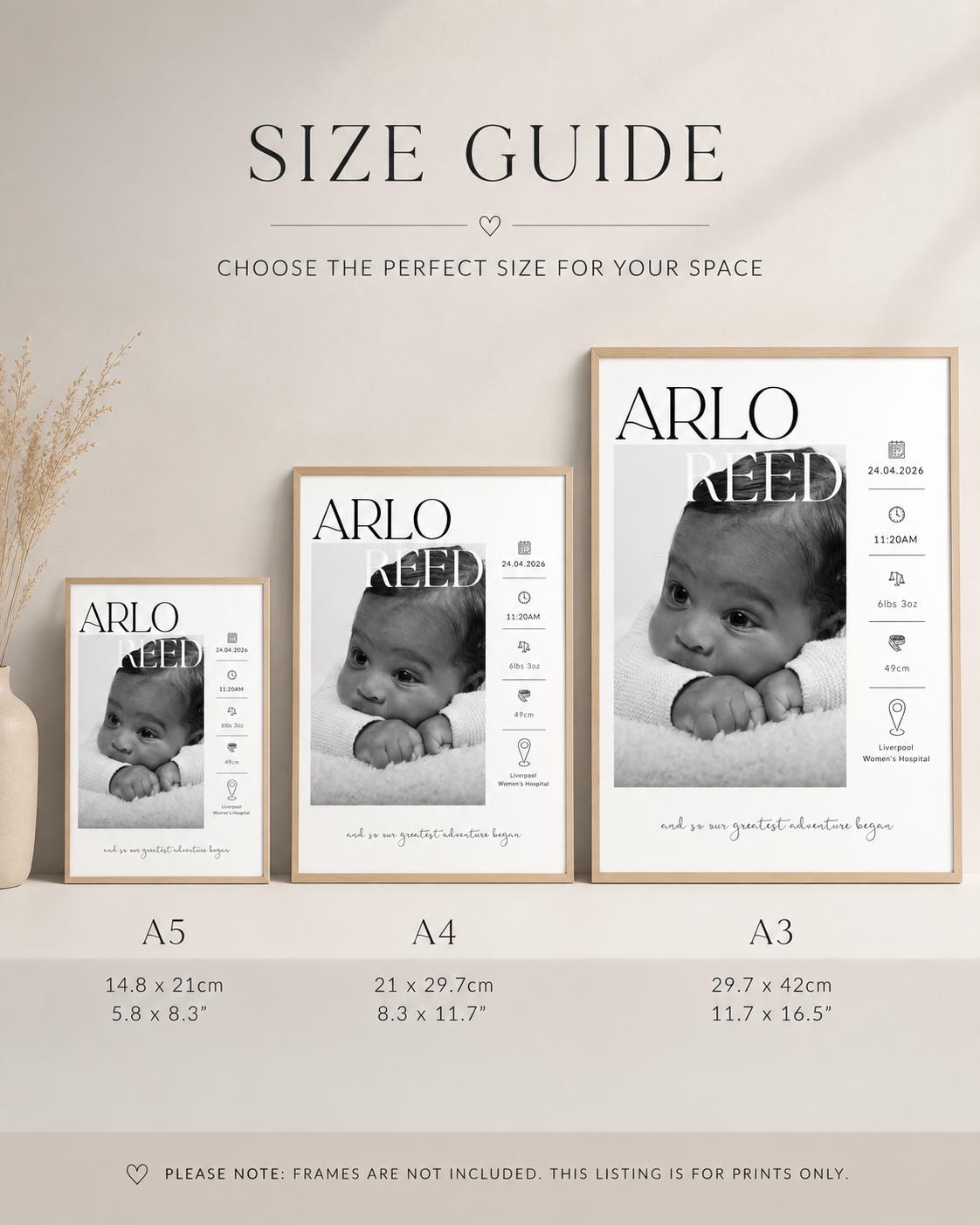 Personalised Baby Birth Details Photo Print