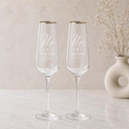 Engraved Gold Rim Mr & Mrs Champagne Flutes – Surname & Date