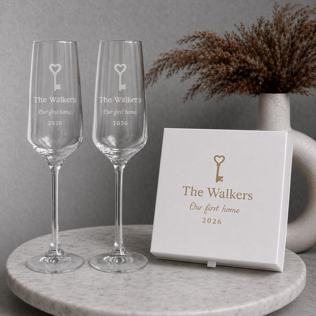 Personalised New Home Champagne Flutes – First Home Gift