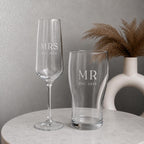 Personalised Mr & Mrs Champagne Flute & Pint Glass Set