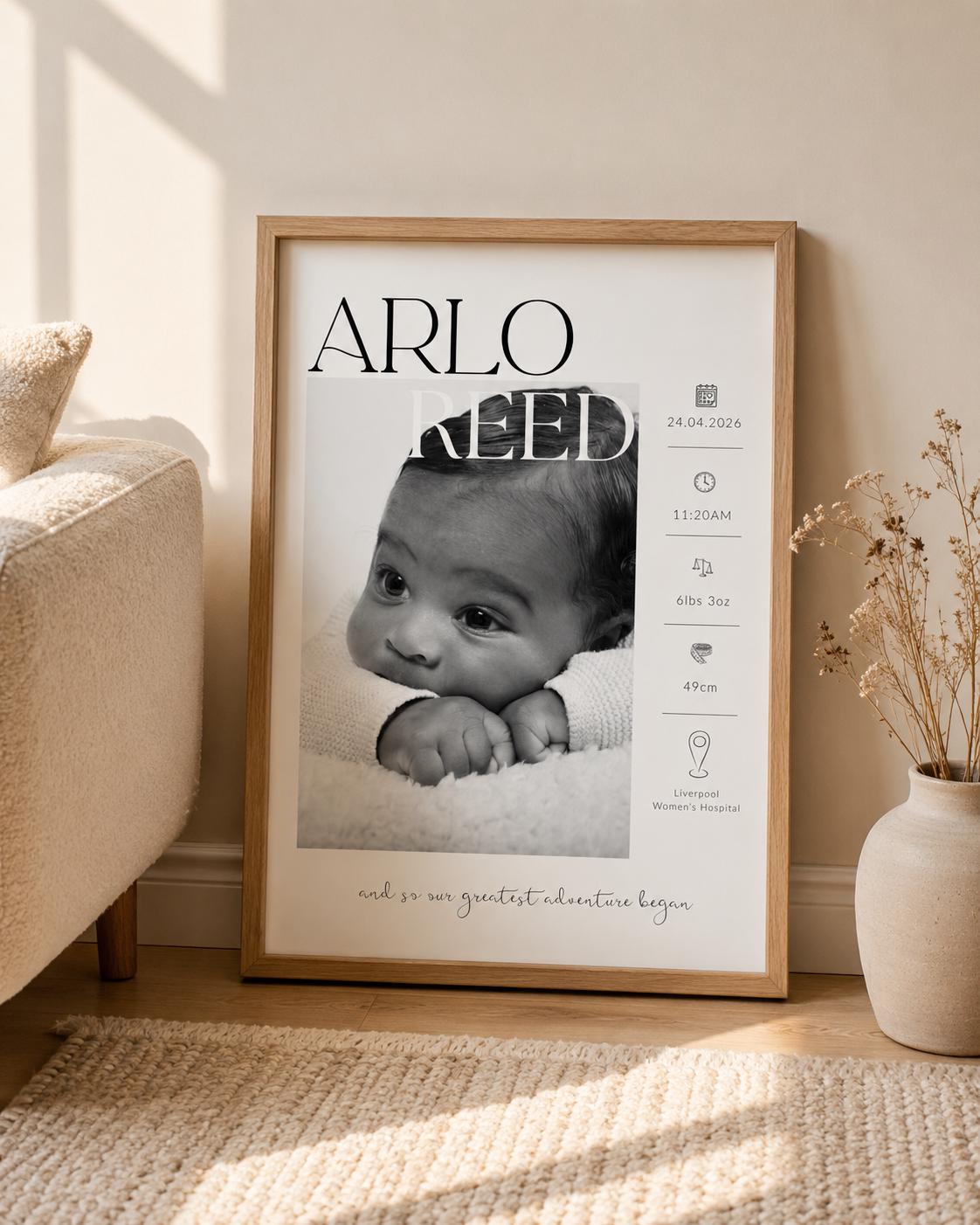 Personalised Baby Birth Details Photo Print