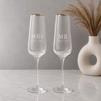 Gold Rim Mr & Mrs Champagne Flutes – Personalised Wedding Set