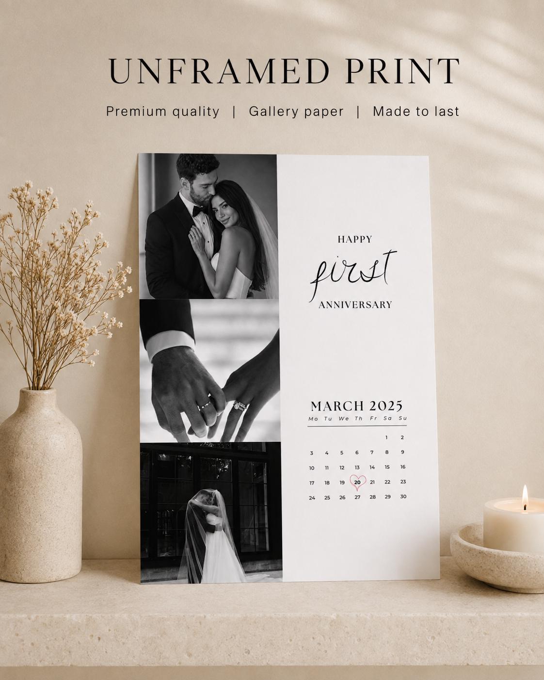 Personalised First Anniversary Calendar Print