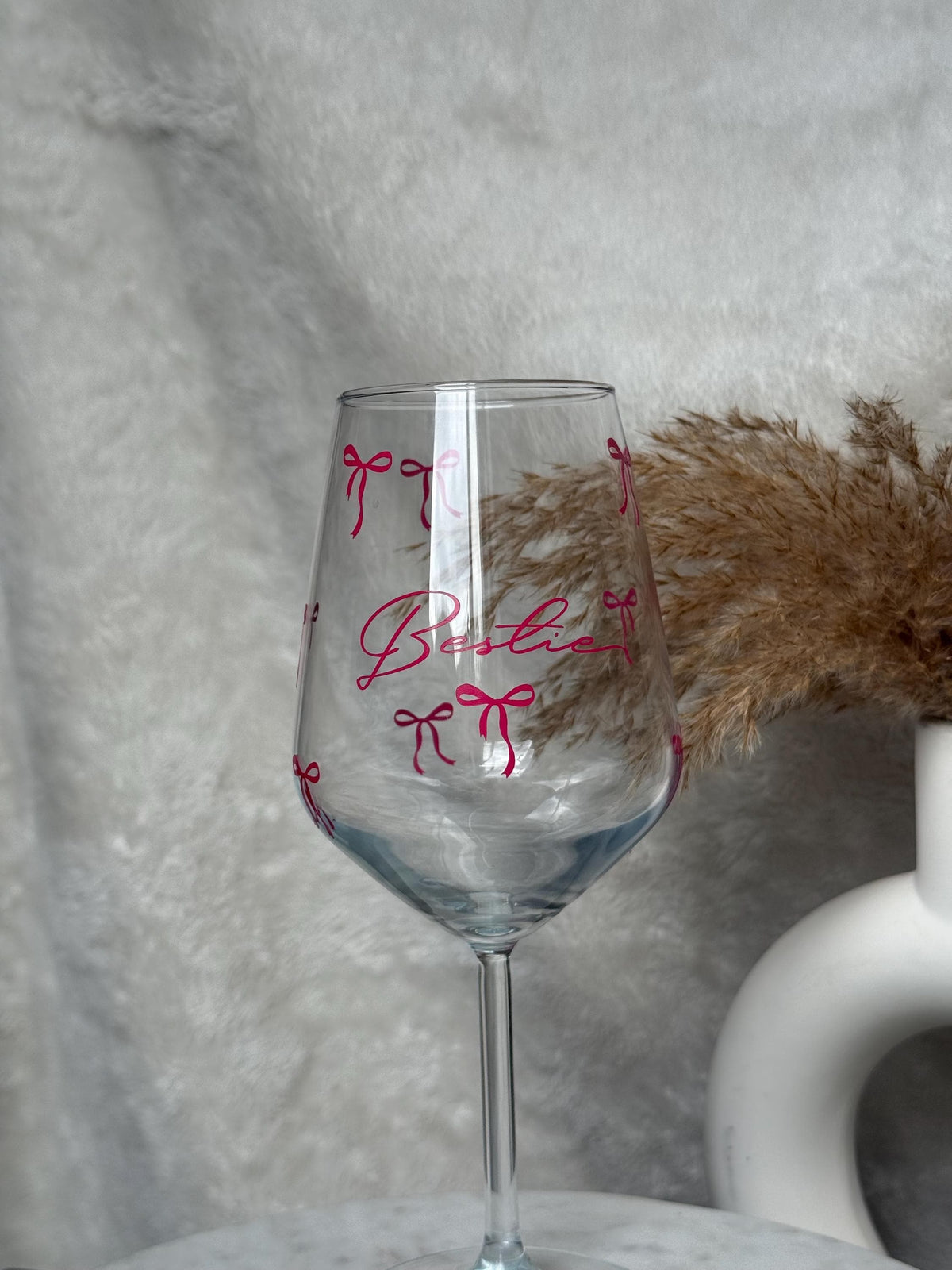 Personalised Bestie Wine Glass with Pink Bow
