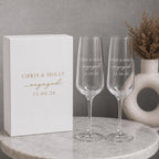 Personalised engaged couple champagne flutes and engagement gift