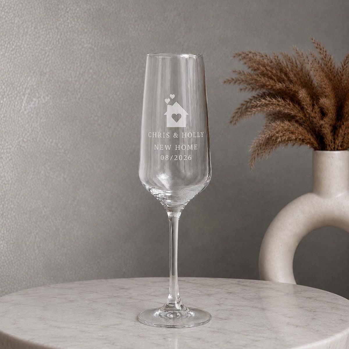 Personalised New Home Champagne Flutes – Surname & Date
