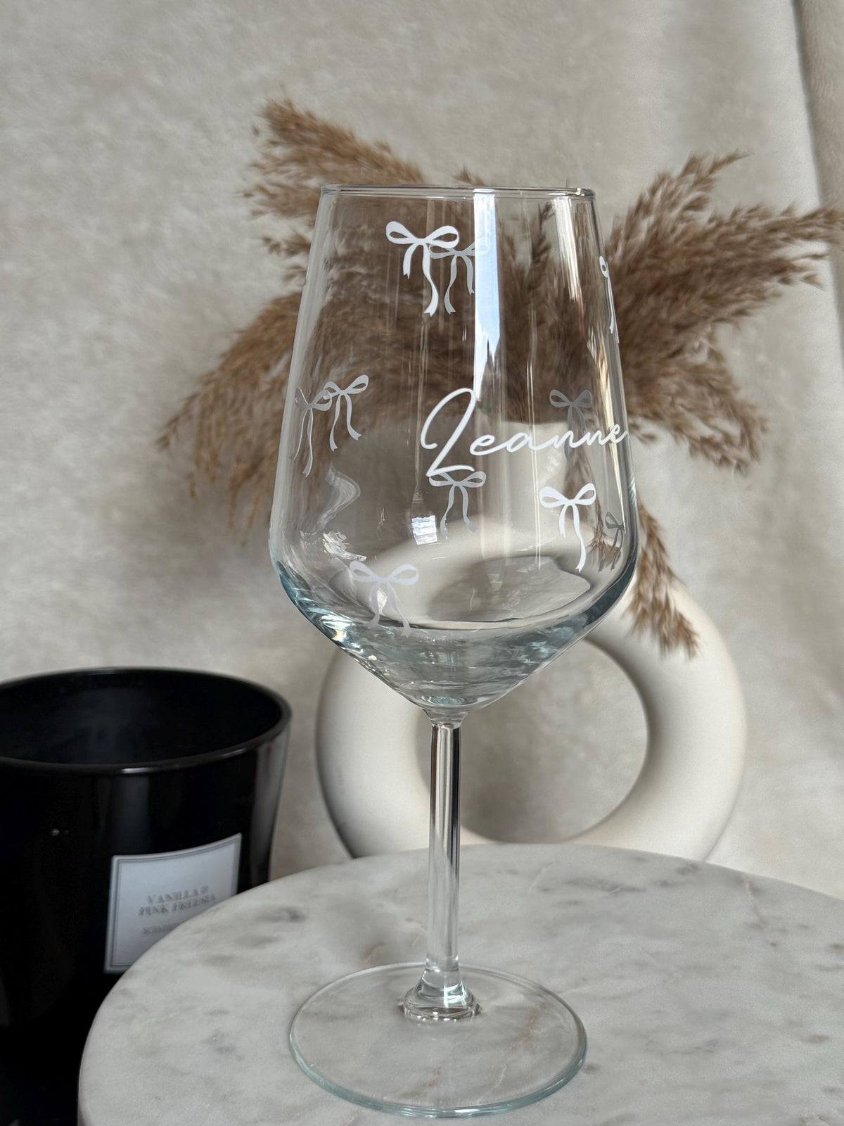 Personalised Name Wine Glass with Bows