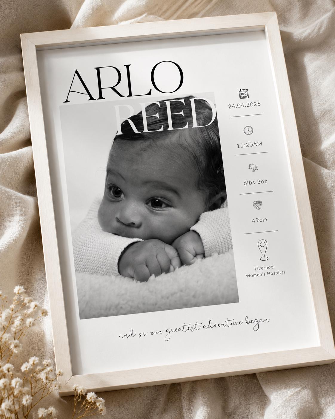 Personalised Baby Birth Details Photo Print