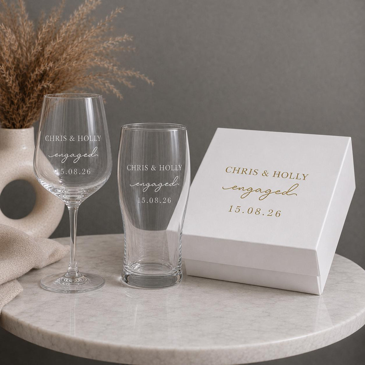 Personalised Engagement Wine & Beer Glass Set