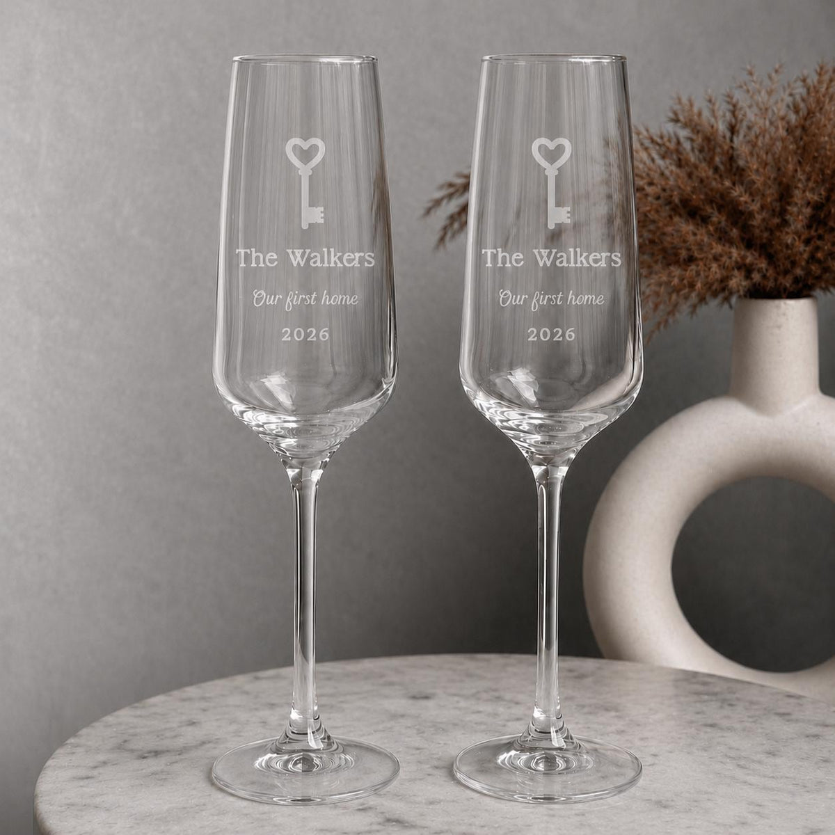 Personalised New Home Champagne Flutes – First Home Gift