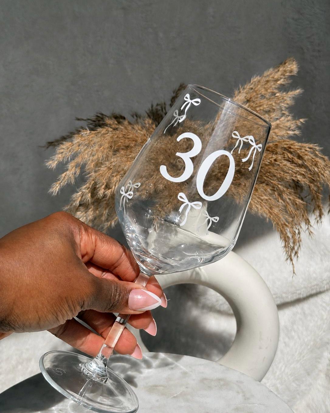 Personalised Bow Birthday Wine Glass – Name & Age