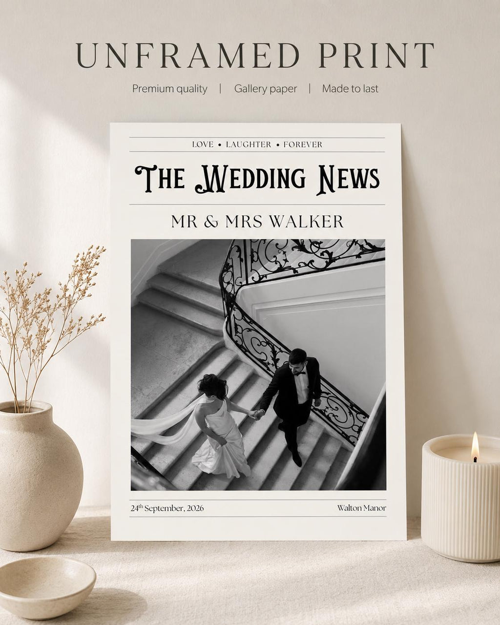 Personalised Wedding Newspaper Photo Print