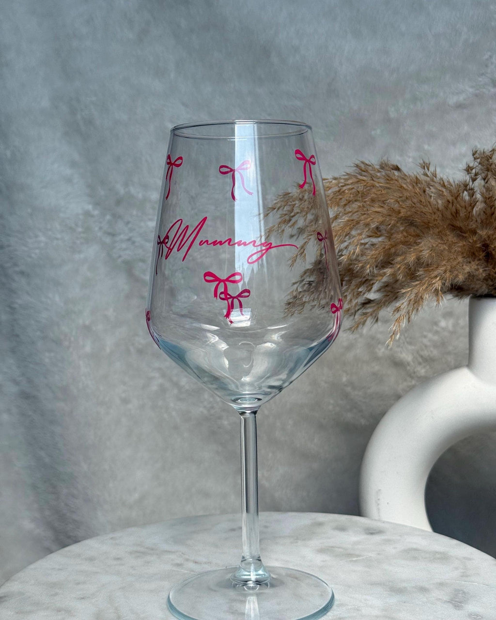 Personalised Mummy Wine Glass with Pink Bow