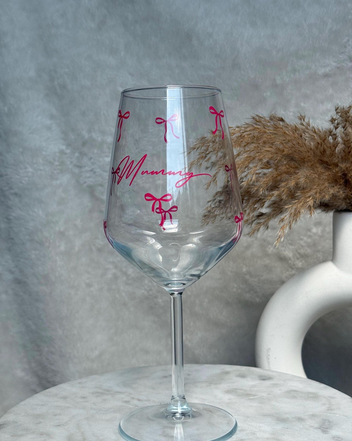 Personalised Mummy Wine Glass with Pink Bow