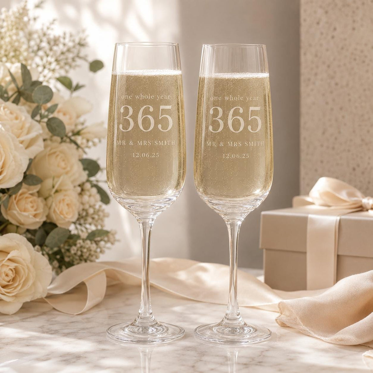 Personalised 1st Anniversary Champagne Flutes