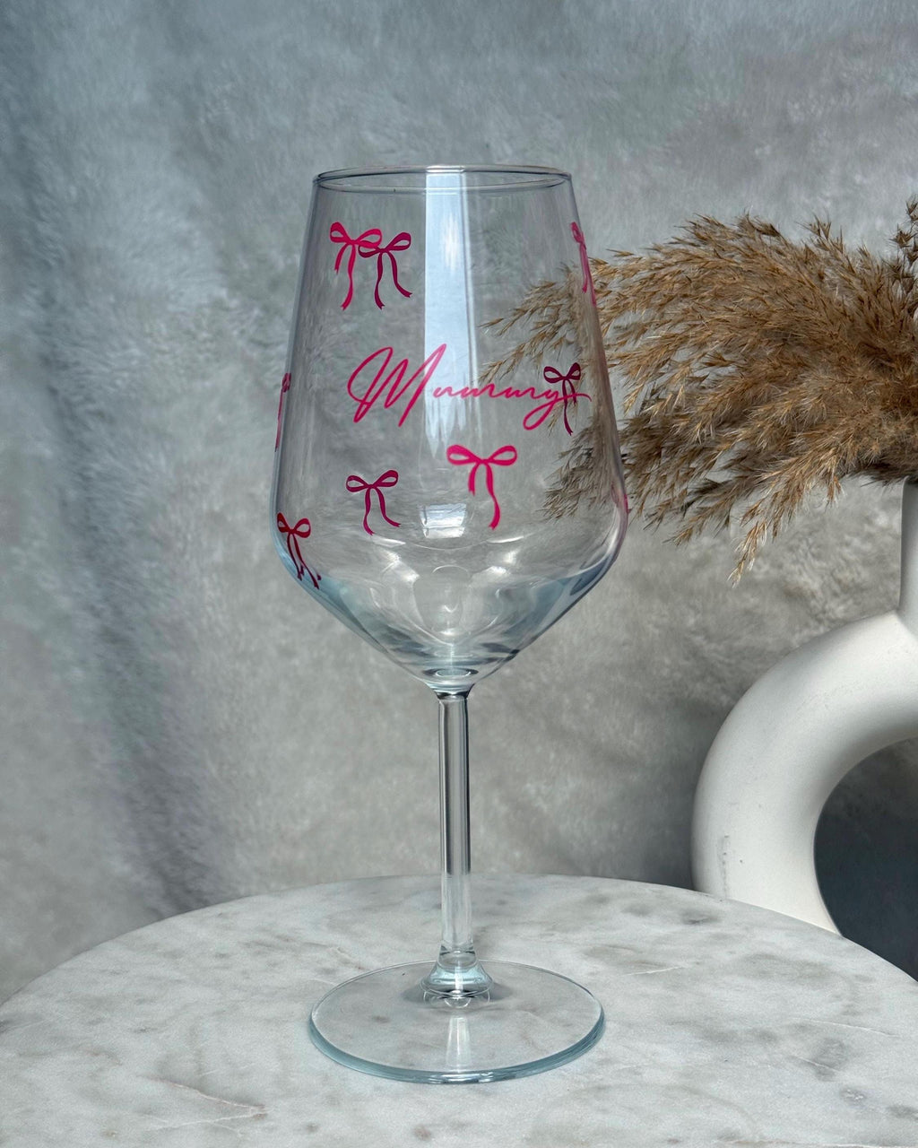 Personalised Mummy Wine Glass with Pink Bow