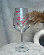 Personalised Mummy Wine Glass with Pink Bow