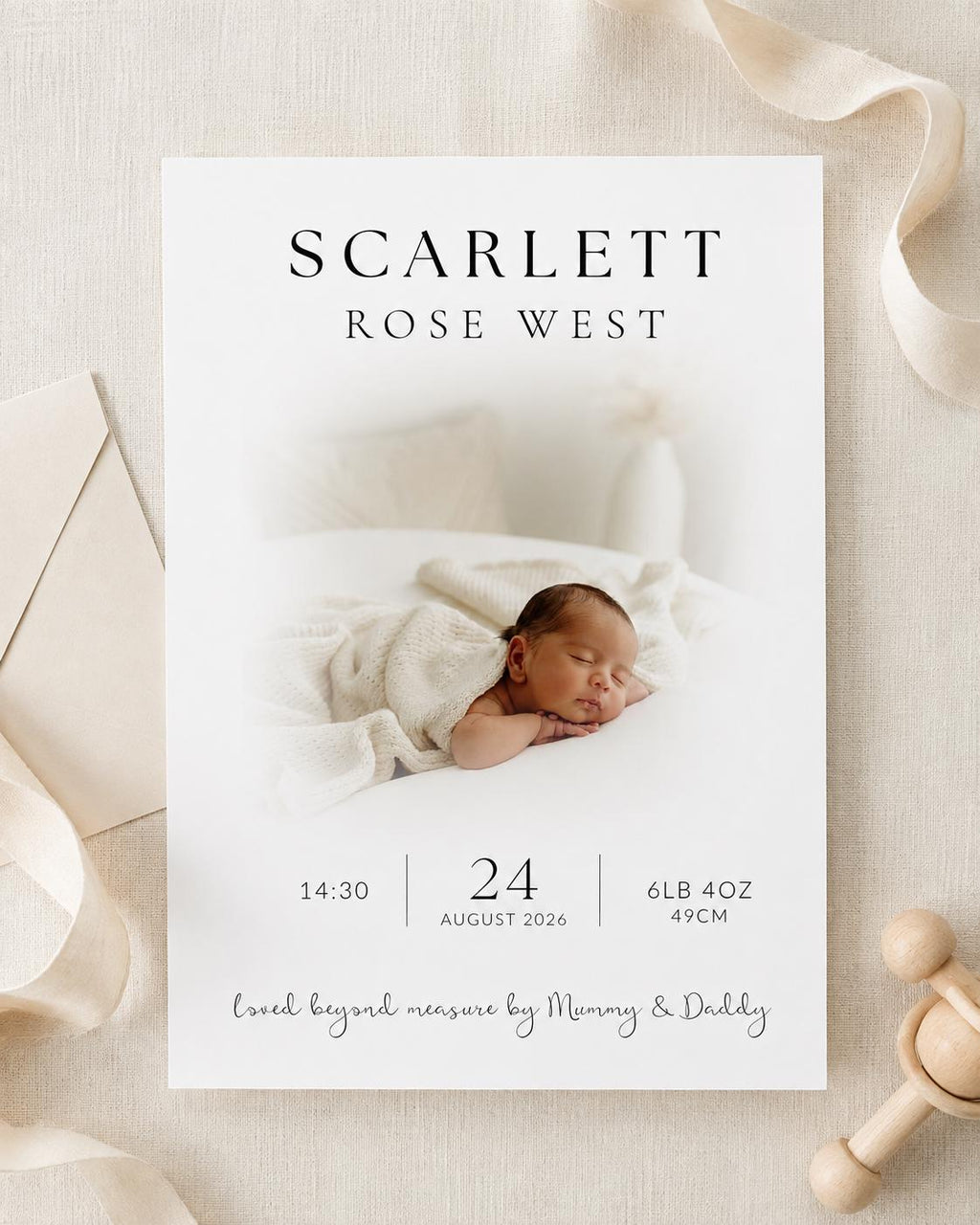 Personalised Baby Birth Stats Photo Print