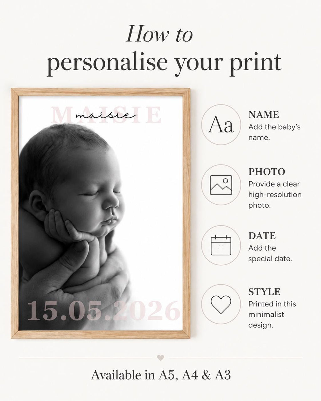 Personalised Baby Name & Birth Date Photo Print