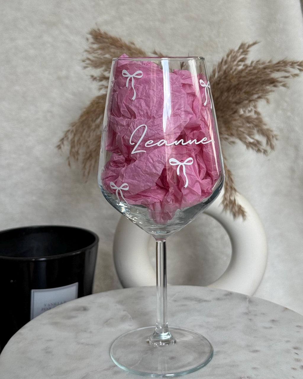 Personalised Name Wine Glass with Bows