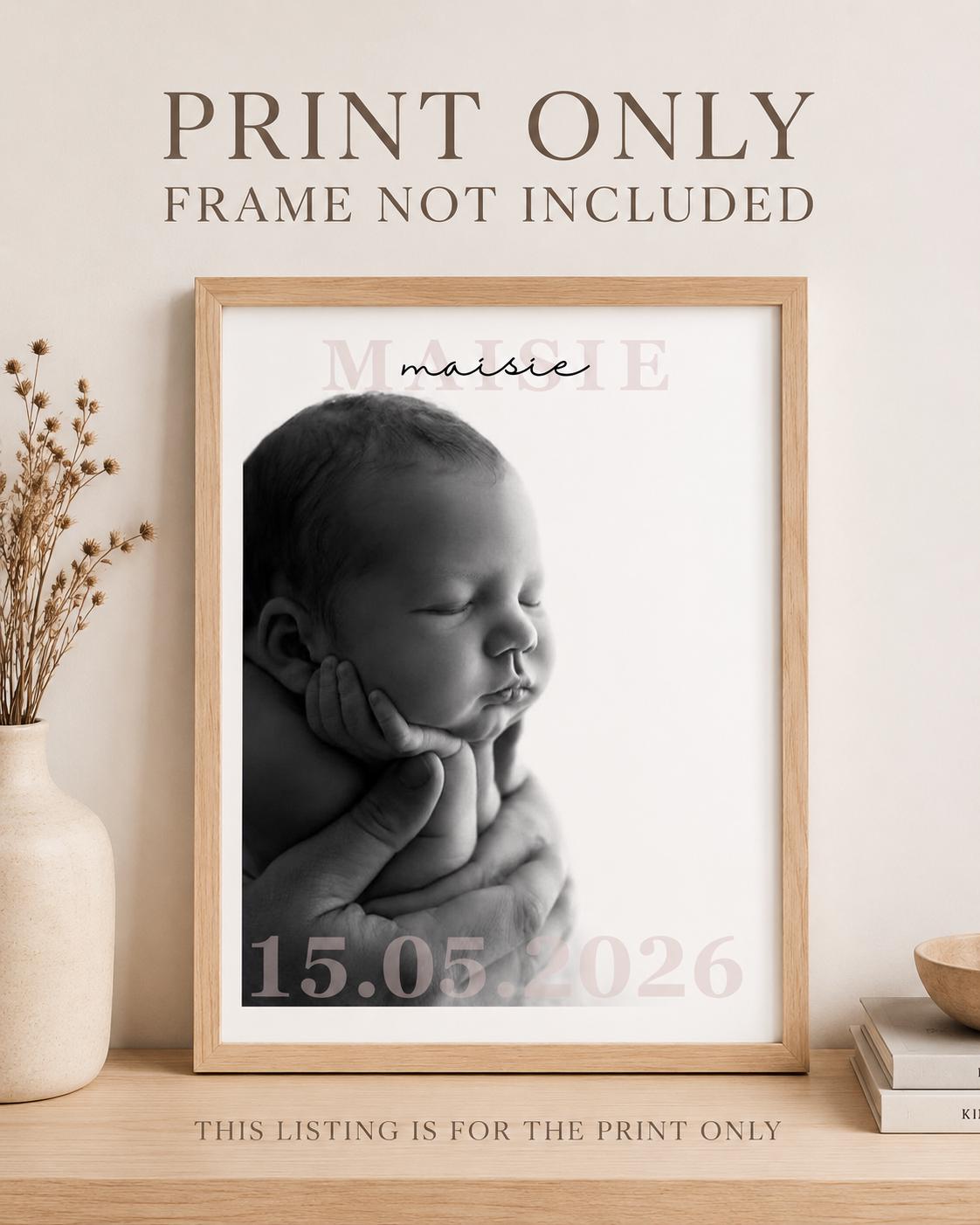 Personalised Baby Name & Birth Date Photo Print