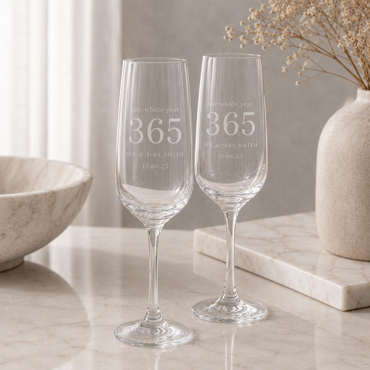 Personalised 1st Anniversary Champagne Flutes