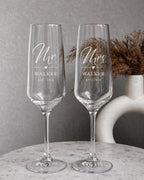 Personalised Mr & Mrs champagne flutes for bride and groom