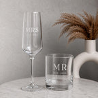 Personalised Mr & Mrs Champagne Flute & Whisky Glass Set