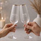 Gold Rim Mr & Mrs Champagne Flutes – Personalised Wedding Set