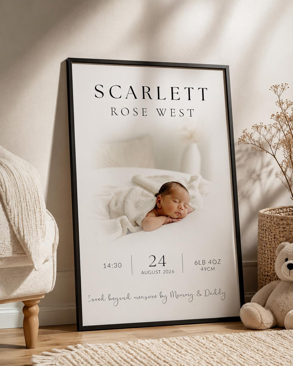 Personalised Baby Birth Stats Photo Print