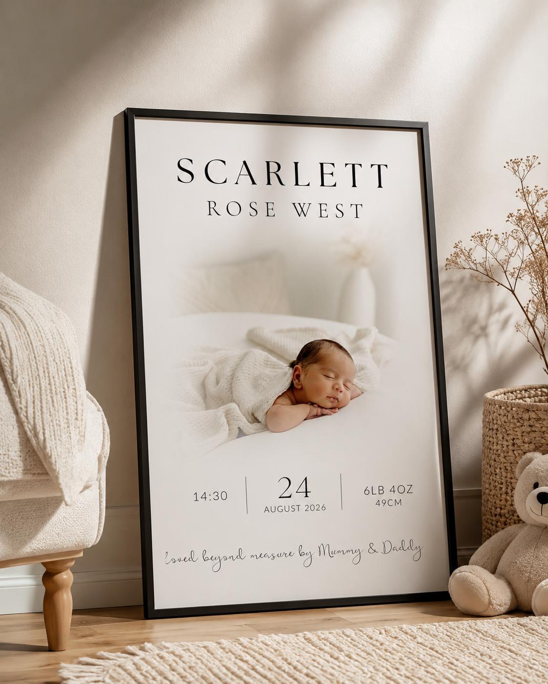 Personalised Baby Birth Stats Photo Print